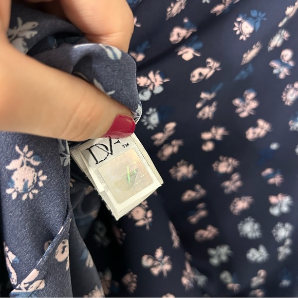 Diane Von Furstenberg Navy Blue Meadow Floral Print Silk Mini Dress - Picture 7 of 8